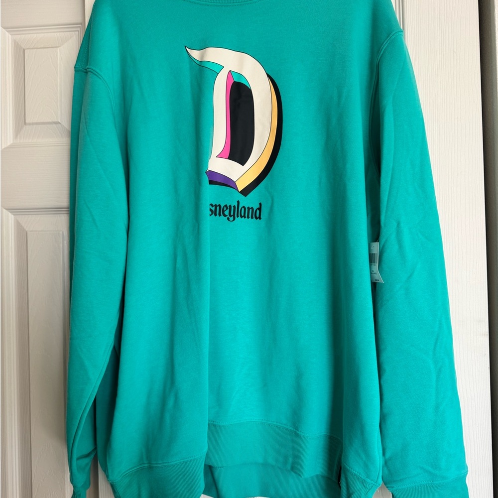 NWT Disney Parks Disneyland “D” Logo Adult xxl Pullover Sweatshirt Teal Green
